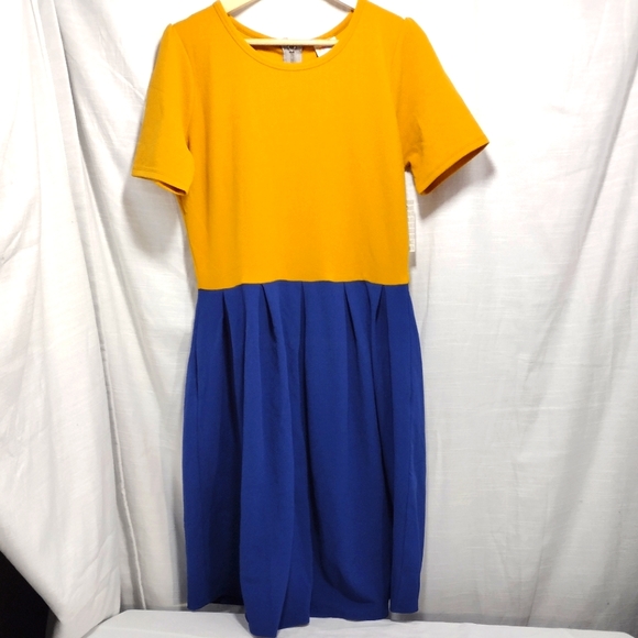 Lularoe Amelia Pleated Color Block Pleated Flowy Midi Dress - Picture 3 of 14